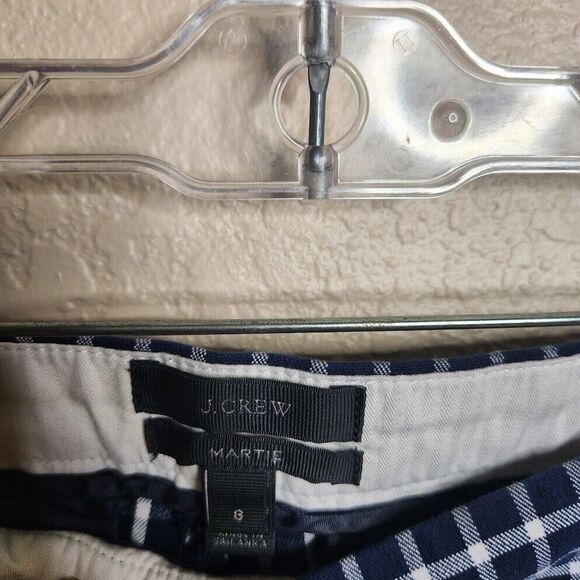 J. Crew Pants Womens 8 Martie Plaid Navy Blue & White Gingham Cropped Career - Picture 6 of 8